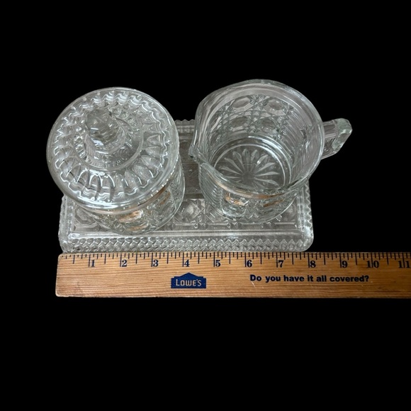FEDERAL GLASS WINDSOR pressed glass cream and sugar on tray - Picture 7 of 8
